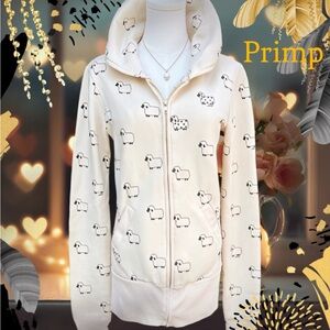 PRIMP CREAM BLACK SHEEP & RHINESTONE LUXURY HOODIE SWEATSHIRT -M 
🐑✨